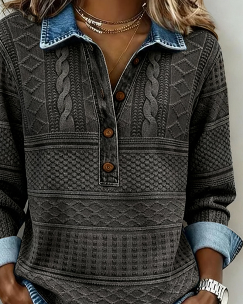 Dolores | Trendy Sweatshirt with Half Button and Collar