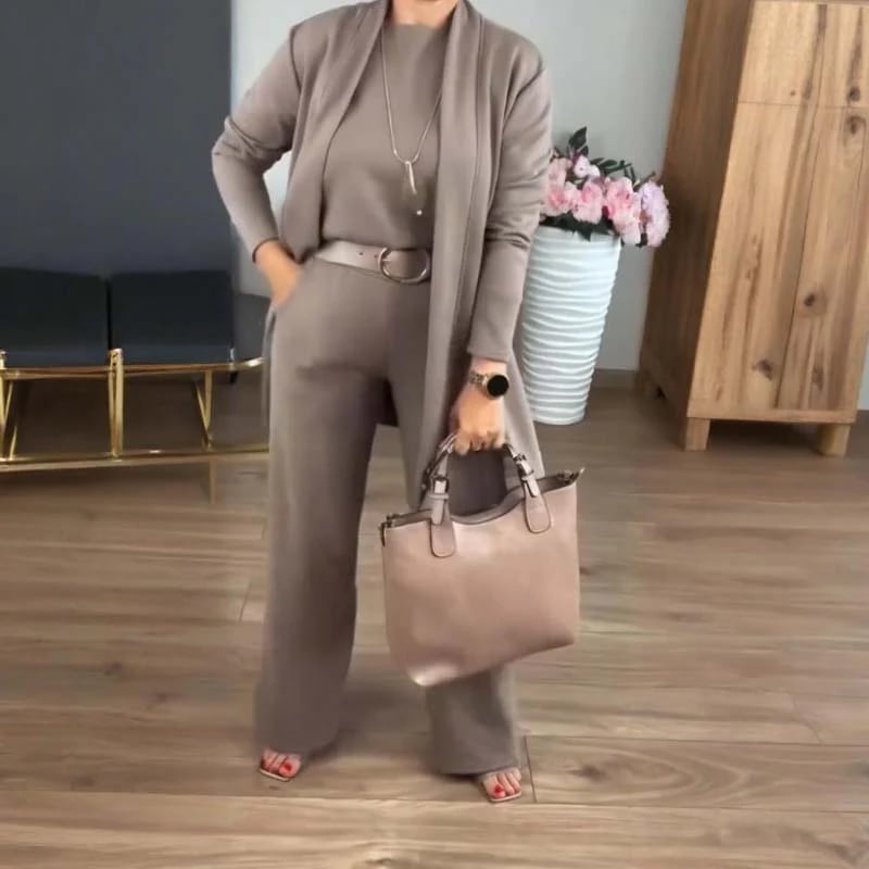ROSEMARY | ELEGANT THREE-PIECE CARDIGAN, TOP & WIDE-LEG TROUSER SET
