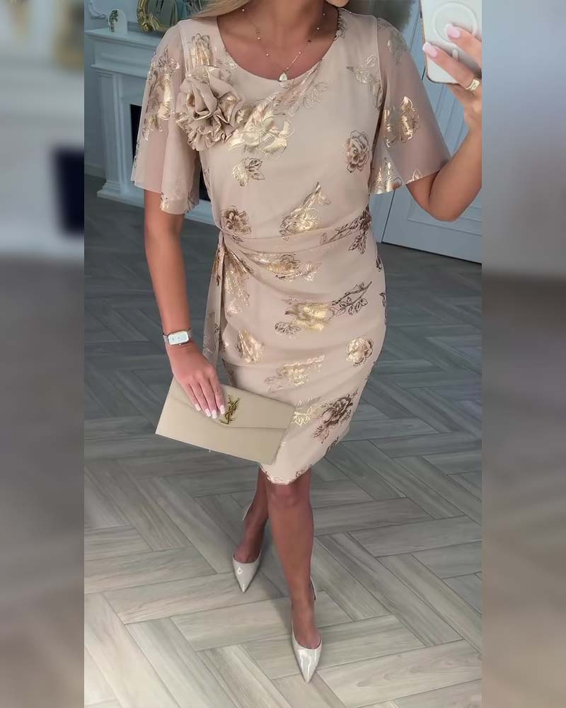 ROWENA | BROWN BUTTON WAIST ELEGANT DRESS