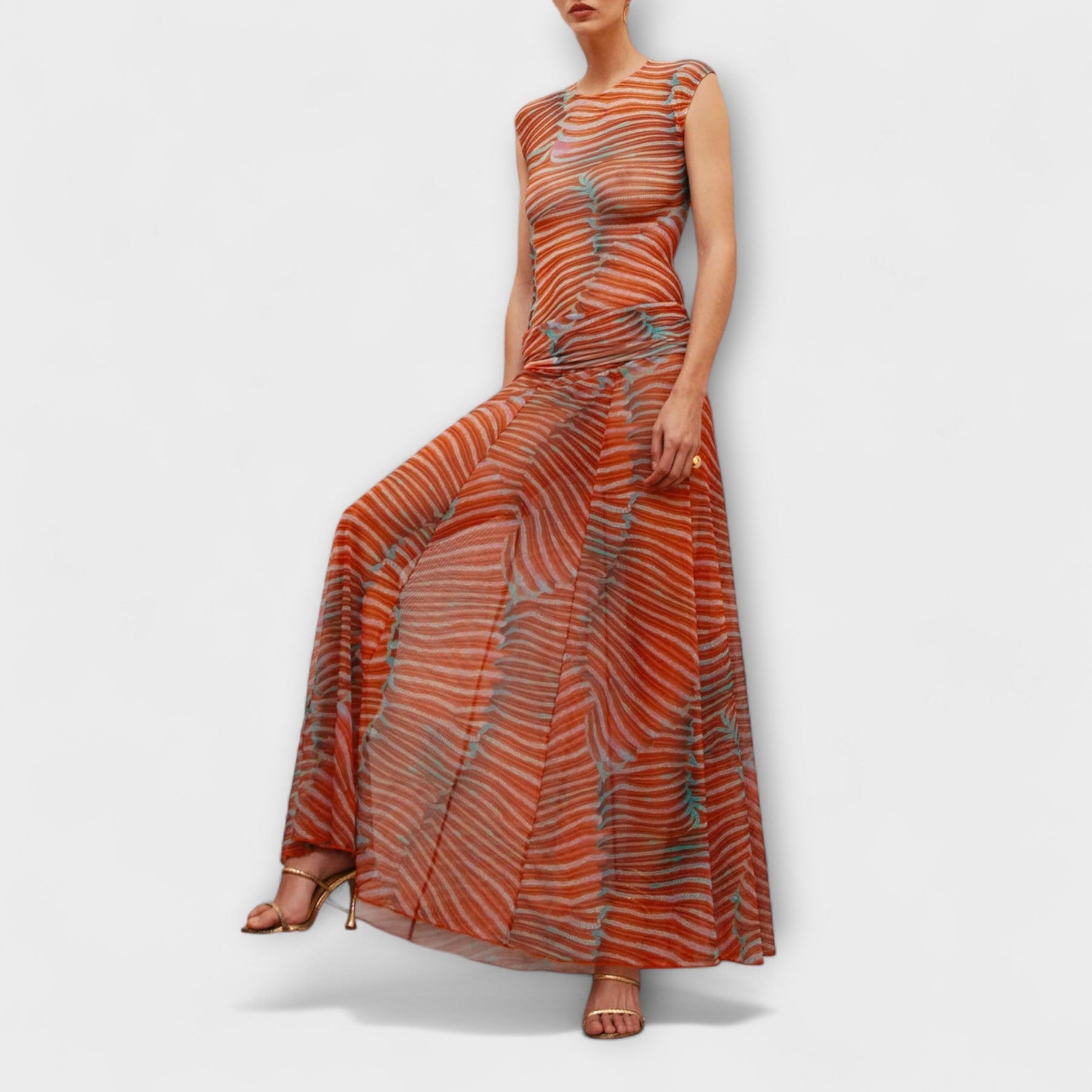 Phoenix – Shimmering Wave Mesh Bodysuit and Skirt Ensemble