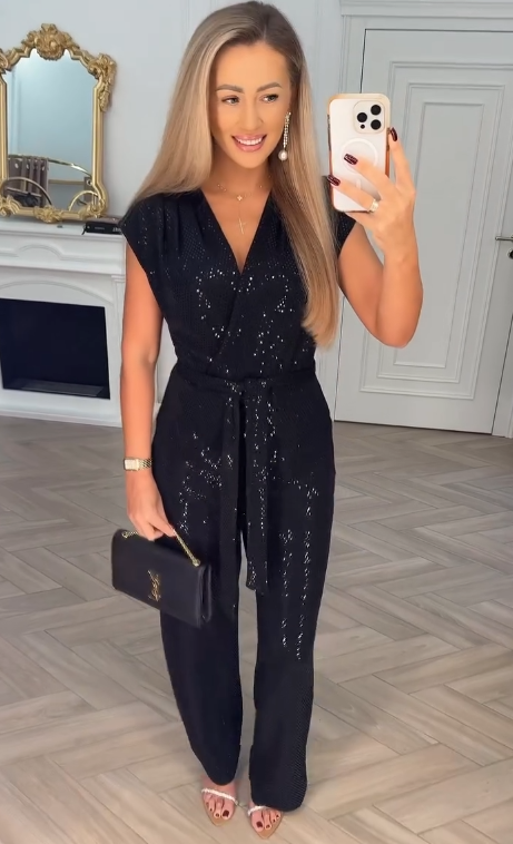 CELESTE | SEQUIN TIE-WAIST JUMPSUIT