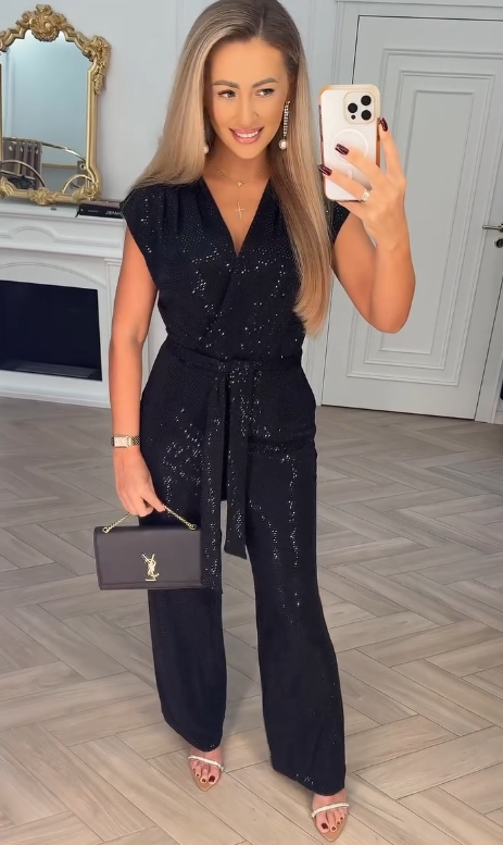 CELESTE | SEQUIN TIE-WAIST JUMPSUIT