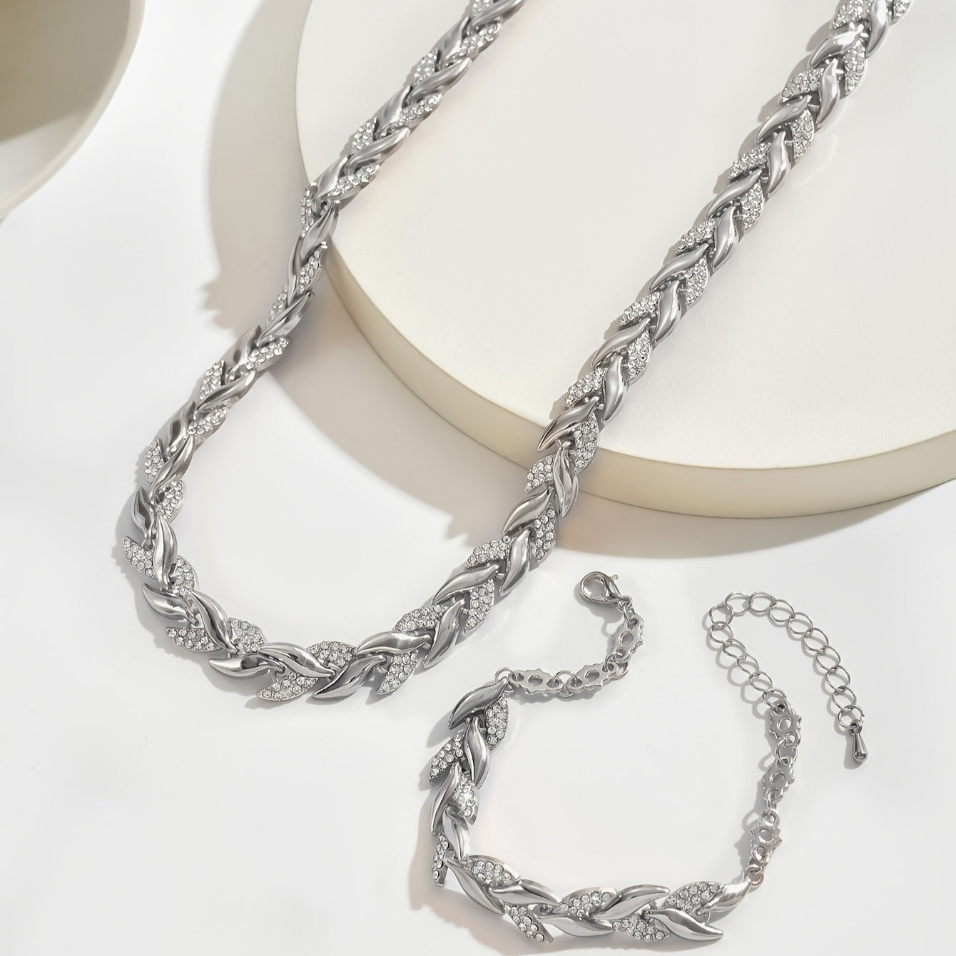 SERENA | CRYSTAL LEAF CHAIN NECKLACE & BRACELET SET