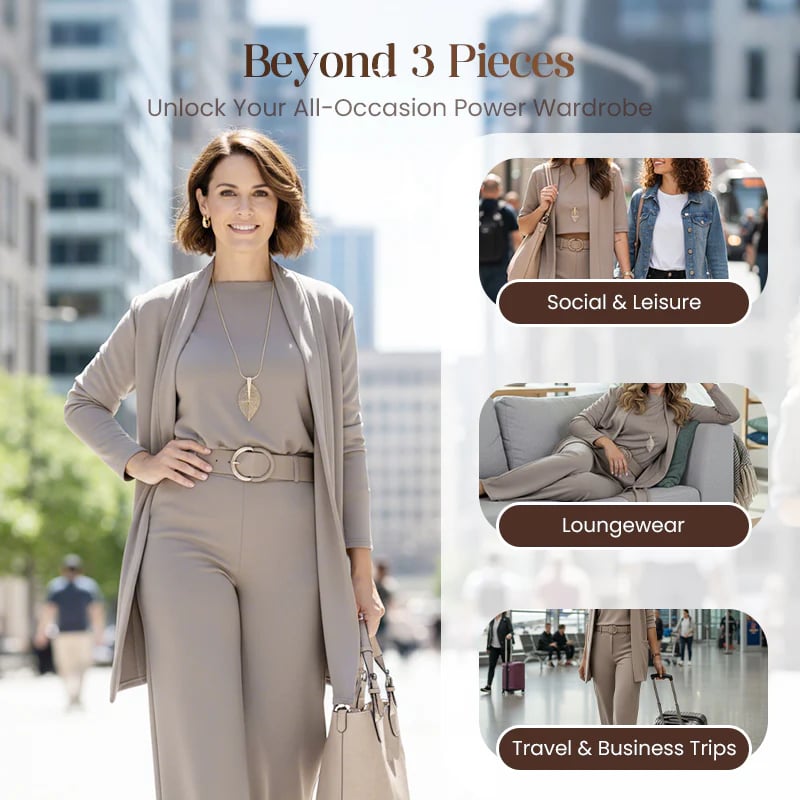 ROSEMARY | ELEGANT THREE-PIECE CARDIGAN, TOP & WIDE-LEG TROUSER SET