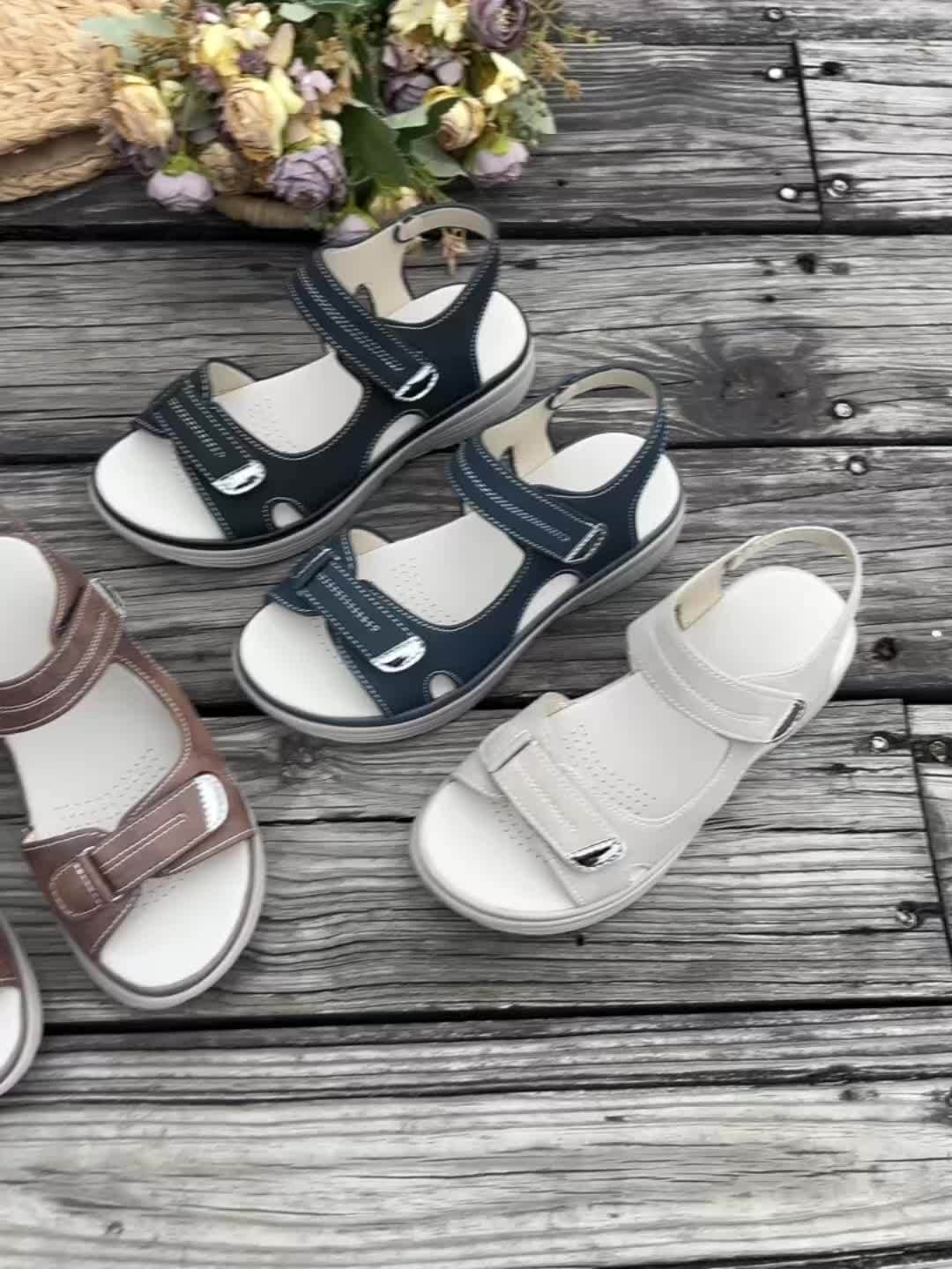 Wedge Sandals - Open Toe & Breathable Upper with Ankle Strap