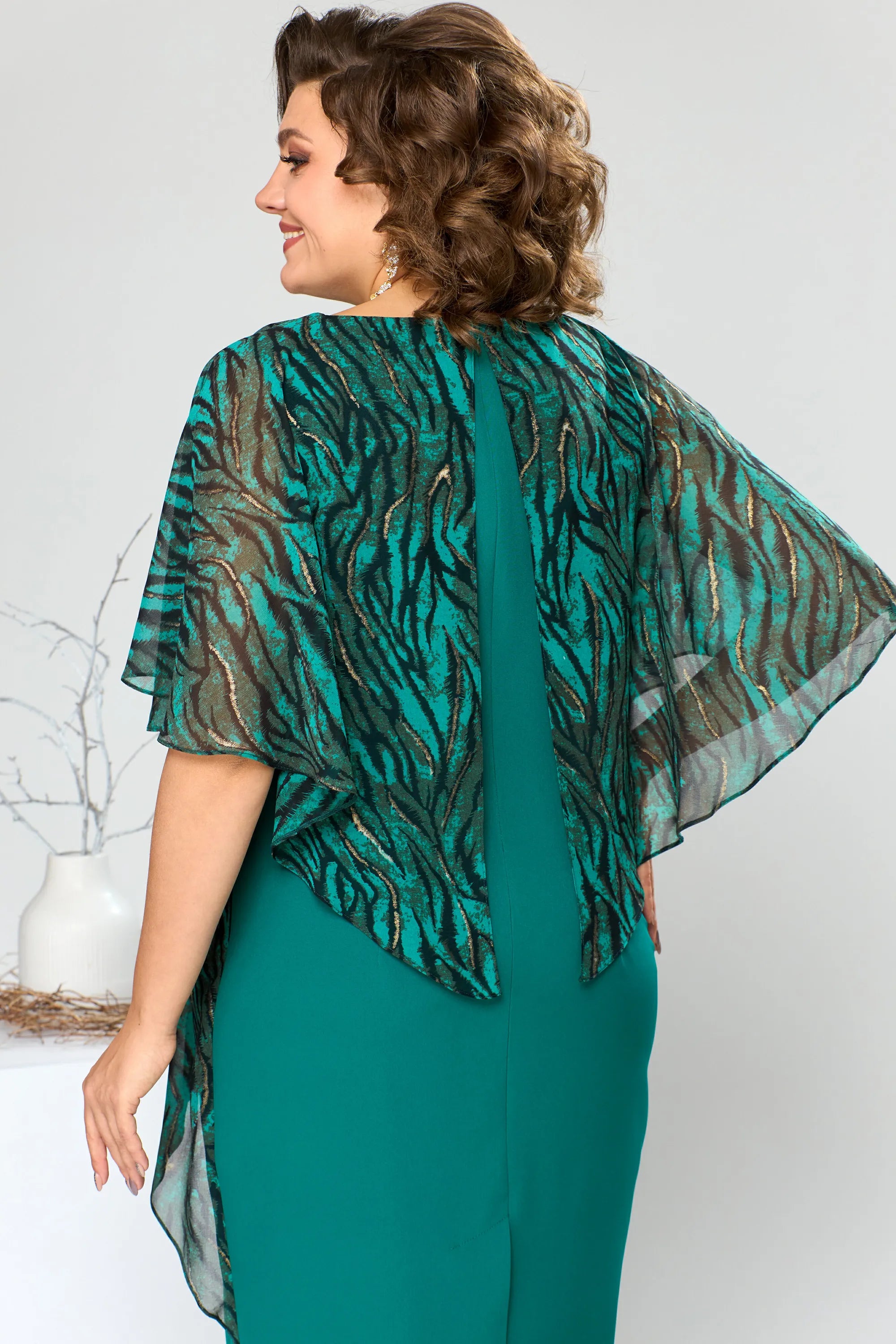 LEONORA | PRINTED CAPE OVERLAY BELTED MIDI DRESS