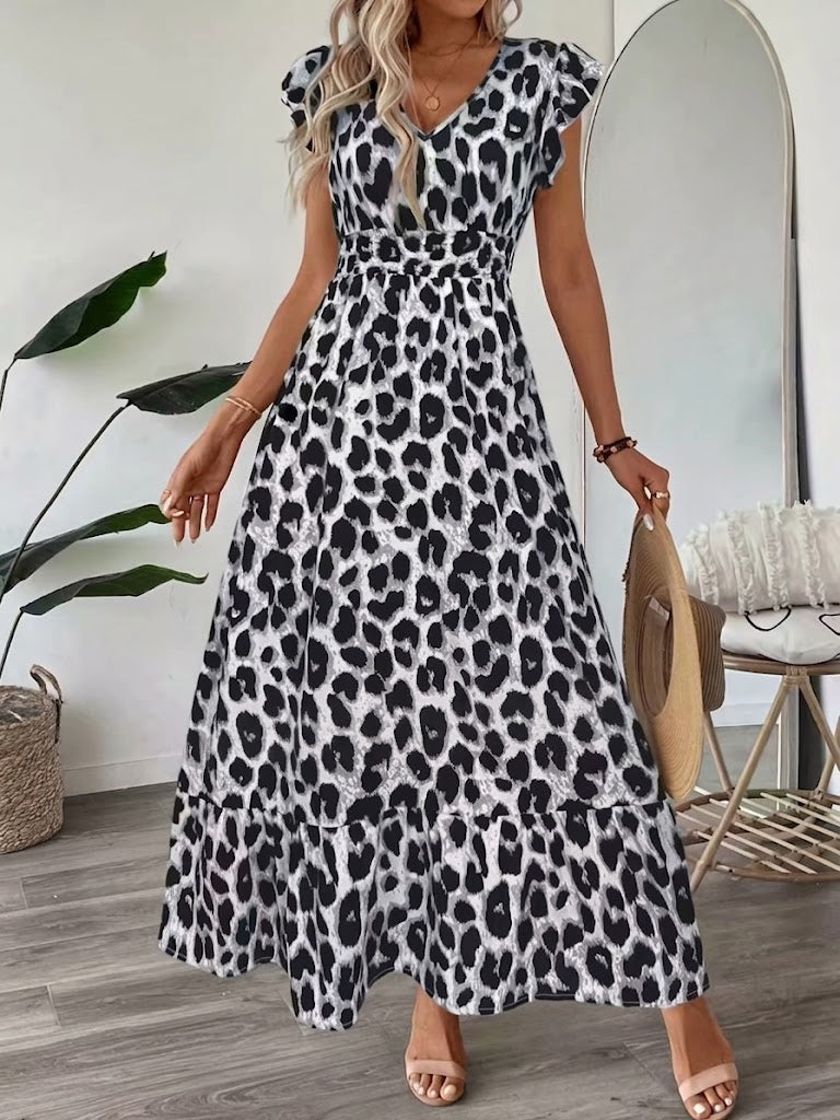 KAREN | BAROQUE MAXI DRESS WITH V-NECK