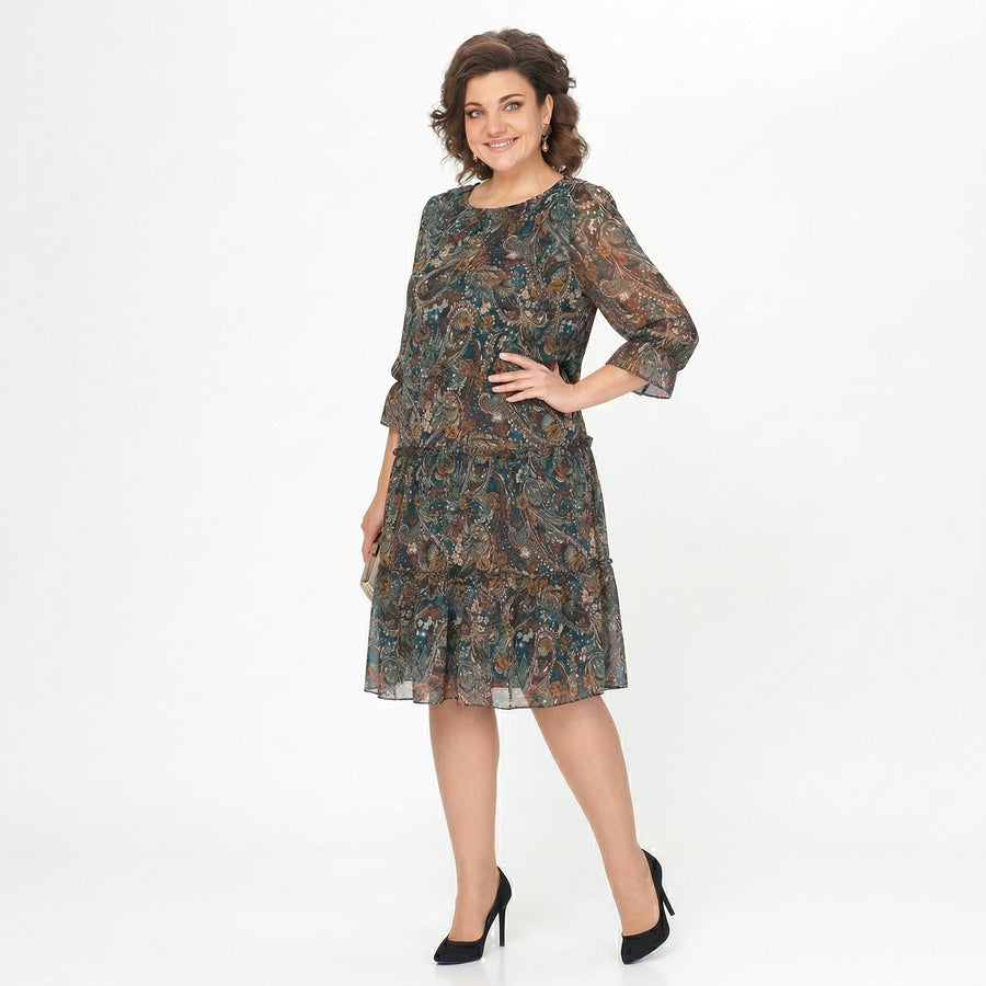 NOREEN | PAISLEY PRINT CHIFFON MIDI DRESS WITH TUMMY COVERAGE