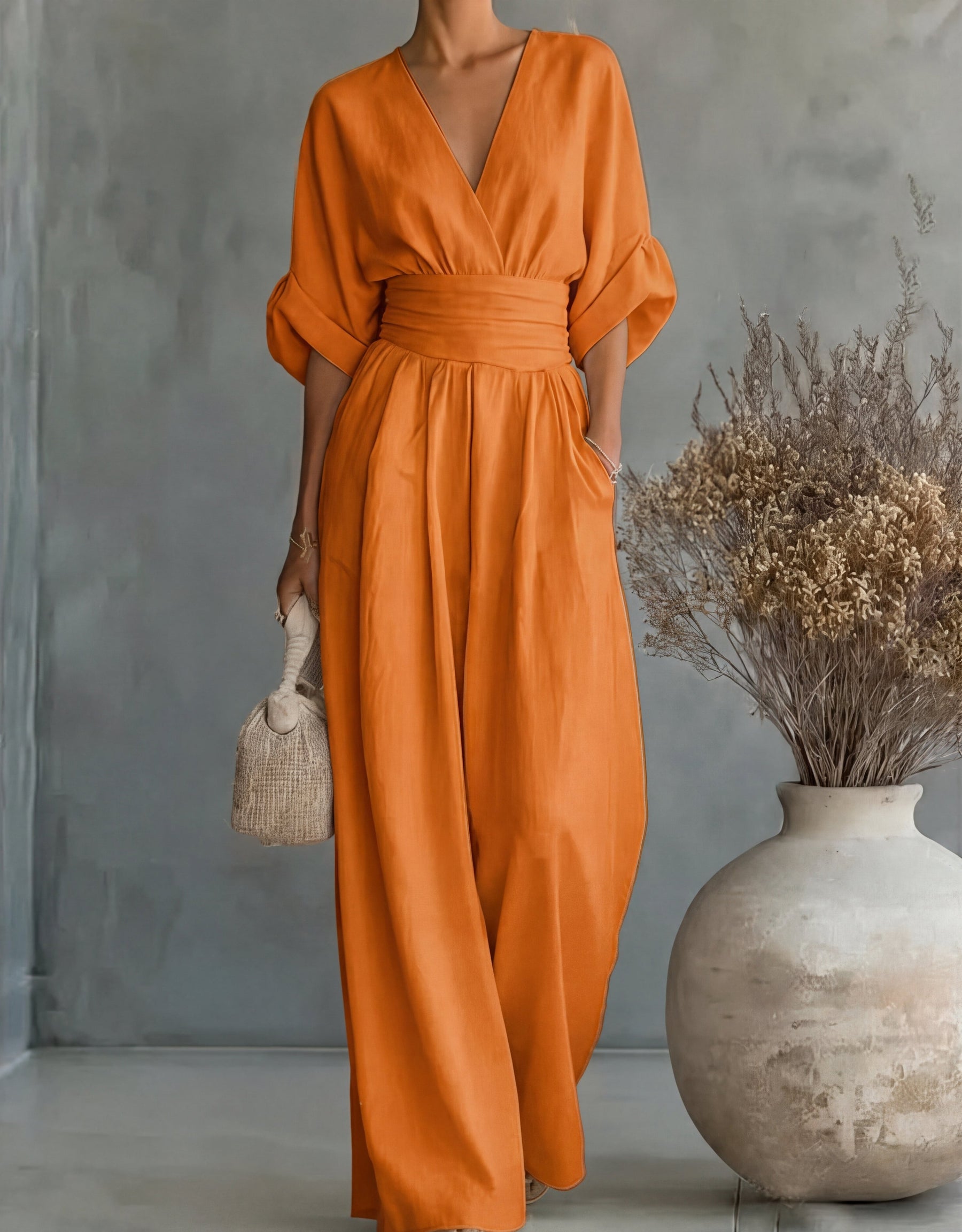 MONICA | ELEGANT V-NECK WIDE-LEG JUMPSUIT