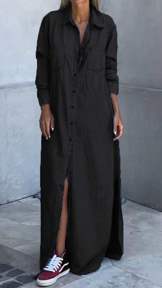 DINAH | LONG SLEEVE LAPEL DENIM DRESS