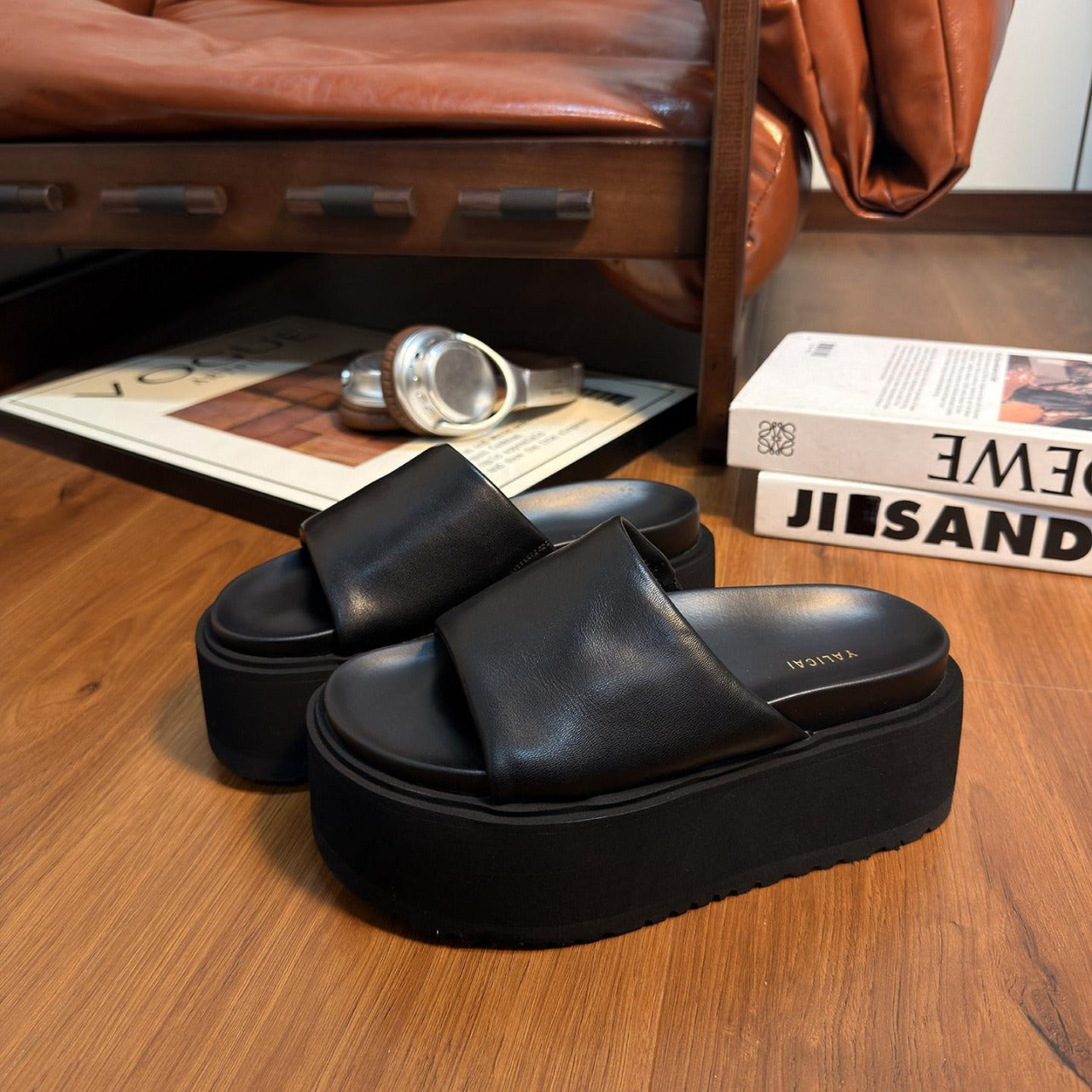 Arwinn Leather Platform Slides
