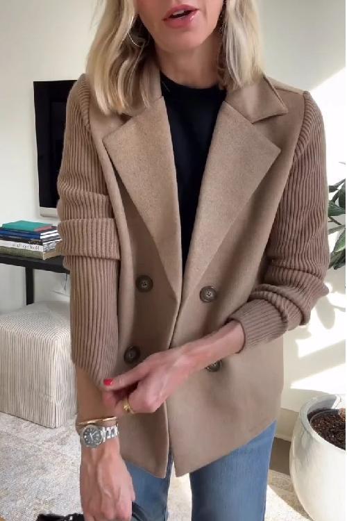 Lapel Button-Down Knit Sleeve Casual Jacket