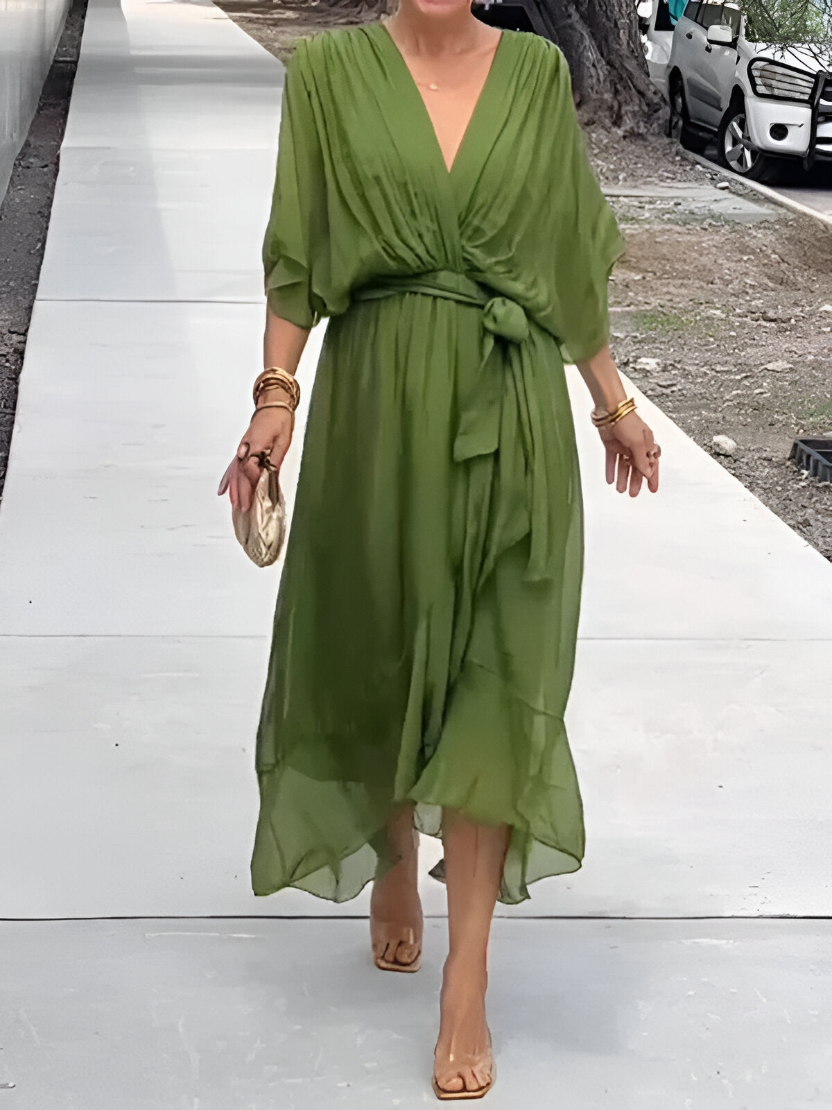 MONICA | CHIFFON DRESS WITH V-NECK