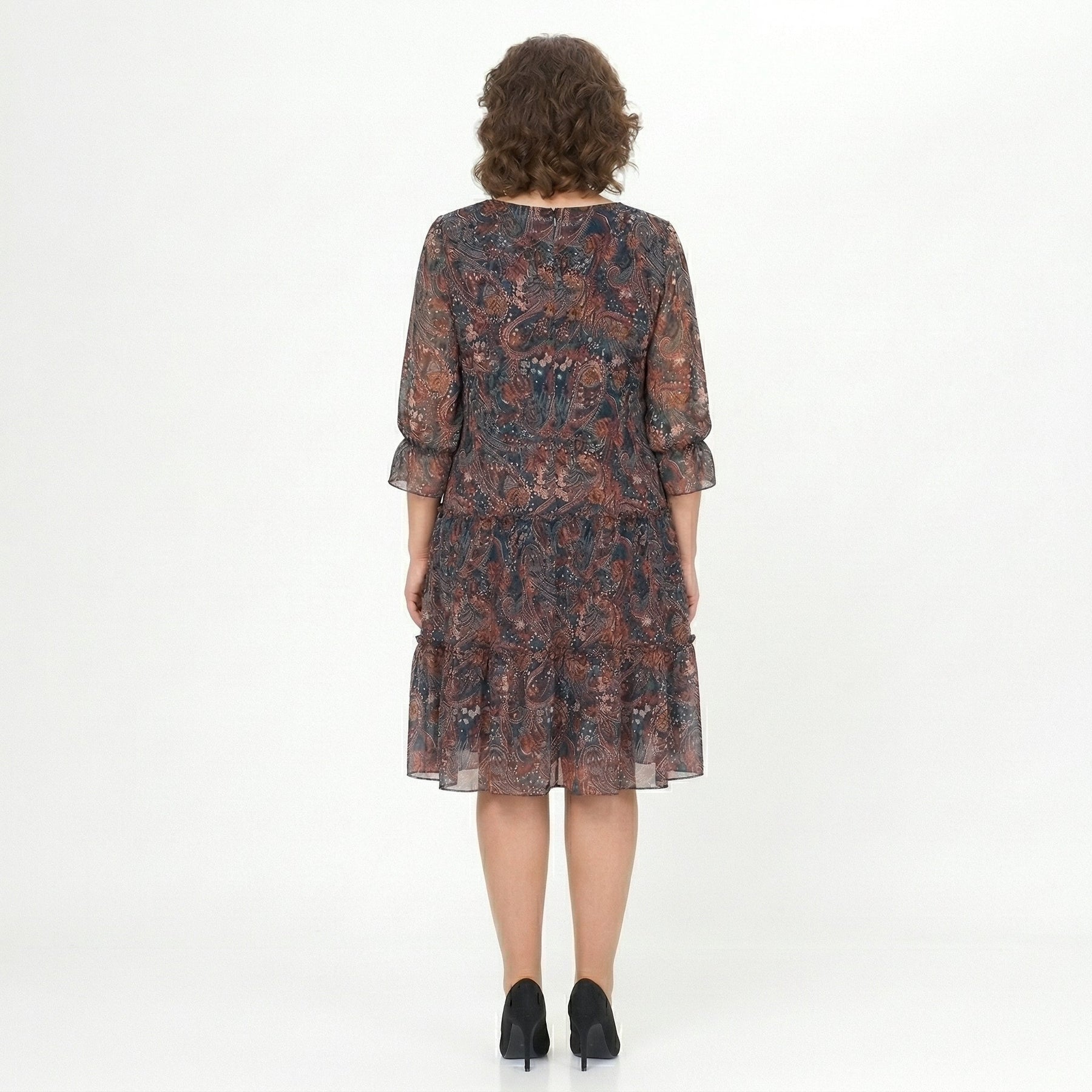 NOREEN | PAISLEY PRINT CHIFFON MIDI DRESS WITH TUMMY COVERAGE