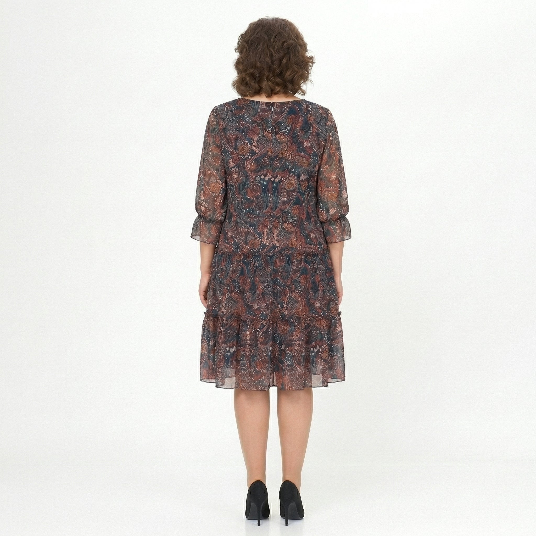 NOREEN | PAISLEY PRINT CHIFFON MIDI DRESS WITH TUMMY COVERAGE